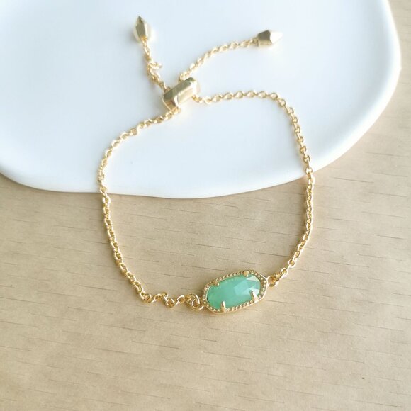 Kendra Scott Adjustable Chain Bracelet | Elaina | Gold Chalcedony Glass - Picture 1 of 3